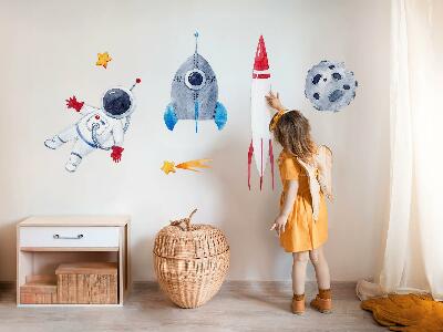 Muurstickers 60x101 Ruimtepastelpatroon met astronaut en raketten