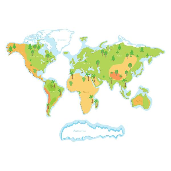 Muurstickers 60x86 Wereldkaart in pastelkleurige educatieve contouren