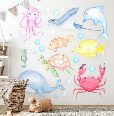 Muurstickers 60x85 Een pastelkleurige onderwaterwereld van aquarelwezens
