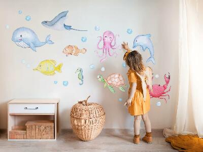 Muurstickers 60x85 Een pastelkleurige onderwaterwereld van aquarelwezens