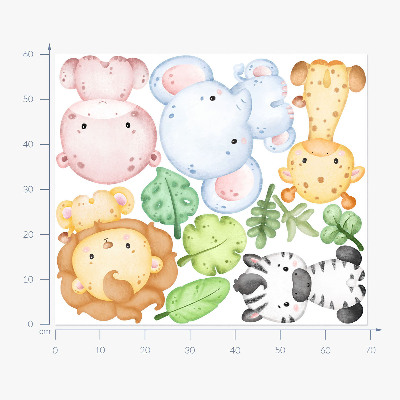 Muurstickers 60x69 Safari in pasteltinten met charmante dieren
