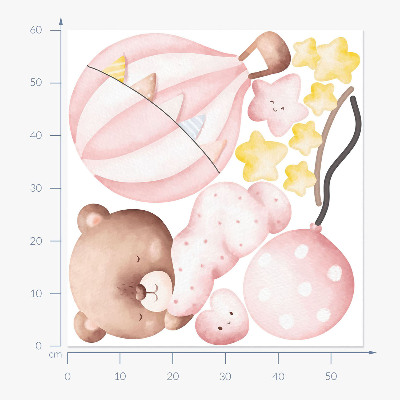 Muurstickers 60x56 Teddybeer met ballonnen en sterren in pastelwaterverf