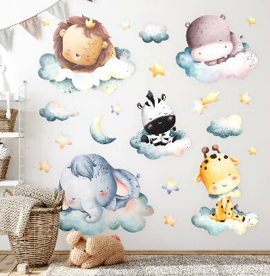 Muurstickers 60x89 Nachtwolken met lachende dieren aquarel