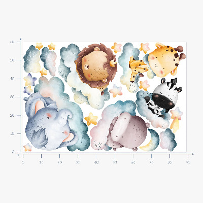Muurstickers 60x89 Nachtwolken met lachende dieren aquarel
