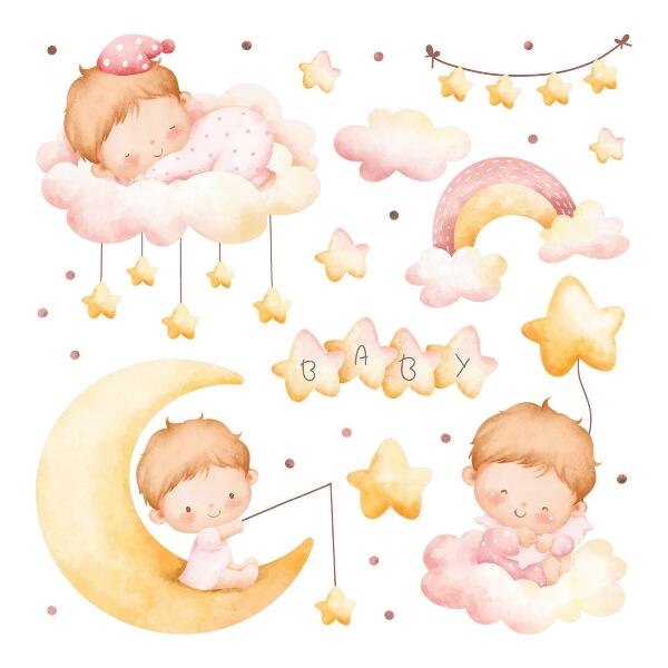 Muurstickers 60x80 Lieve kleine baby's in de wolken