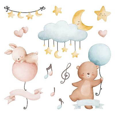 Muurstickers 60x89 Ballondieren in een pastelkleurige lucht