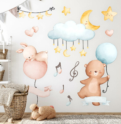 Muurstickers 60x89 Ballondieren in een pastelkleurige lucht