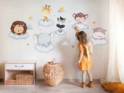 Muurstickers 60x82 Schattige dieren in pastelwolken