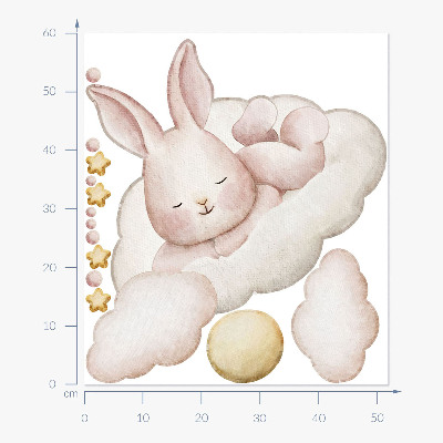 Muurstickers 60x52 Konijntje op de wolken en pastelwaterverf