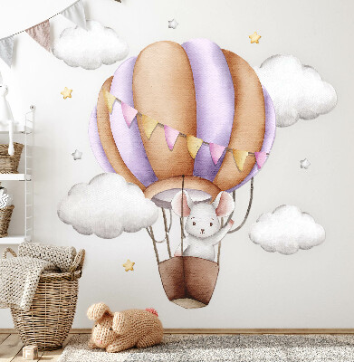 Muurstickers 60x70 De reis van een ballonmuis in pastelkleurige wolken