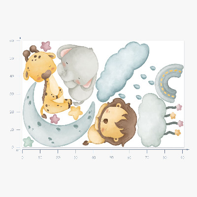 Muurstickers 60x91 Schattige dieren in pastelhemel