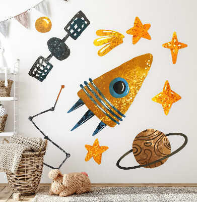 Muurstickers 60x86 Raketillustraties van planeten en sterren in de ruimte