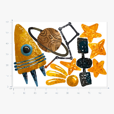 Muurstickers 60x86 Raketillustraties van planeten en sterren in de ruimte