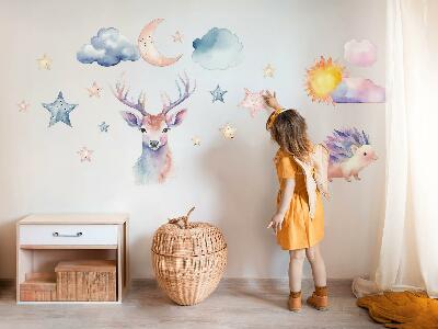 Muurstickers 60x66 Pastel aquarel dieren en lucht