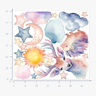 Muurstickers 60x66 Pastel aquarel dieren en lucht