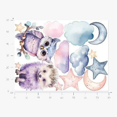 Muurstickers 60x79 Dieren in de pastelmagie van de nachtelijke hemel