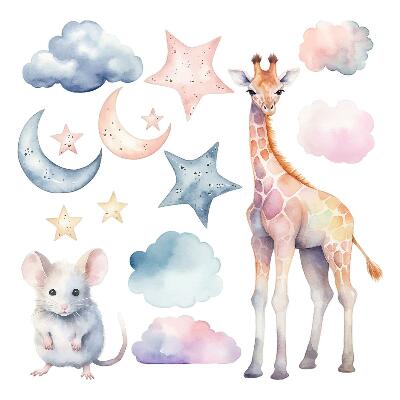 Muurstickers 60x57 Nachtelijke wonderen van de natuur in pastelkleurige aquarelstijl