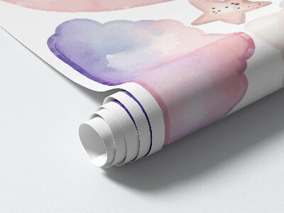 Muurstickers 60x80 Konijnen in een pastelkleurige lucht met een ballon 's nachts