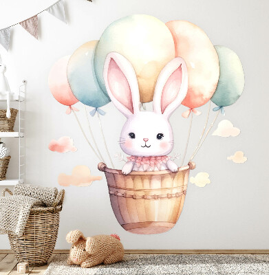Muurstickers 60x63 Konijntje met ballonnen in aquarelkleuren