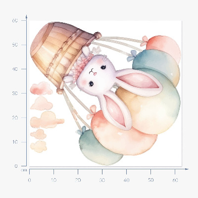Muurstickers 60x63 Konijntje met ballonnen in aquarelkleuren