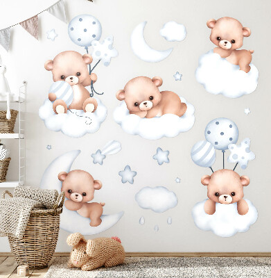 Muurstickers 60x106 Schattige teddyberen in wolken in pasteltinten