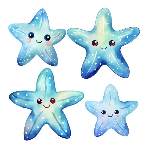 Muurstickers 60x64 Blauwe zeester in aquarelstijl