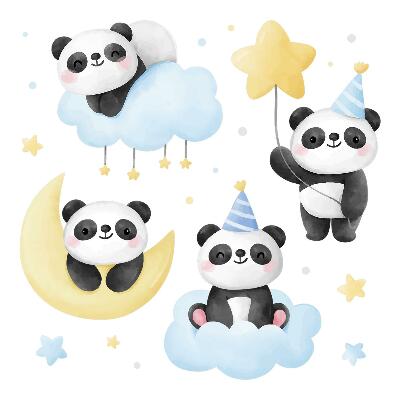 Muurstickers 60x84 Schattige panda's in een pastelkleurige aquarellucht