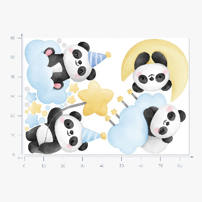 Muurstickers 60x84 Schattige panda's in een pastelkleurige aquarellucht