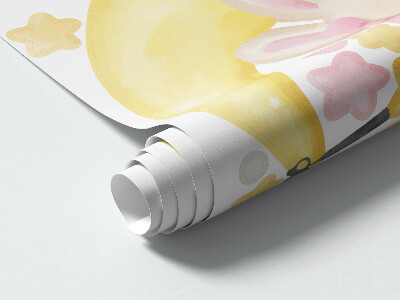 Muurstickers 60x88 Konijntjes in de nachtelijke hemel aquarel pastel