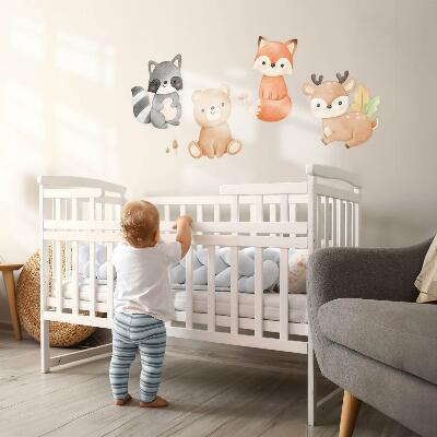 Muurstickers 60x76 Bosdieren in een pastelkleurige aquarelstijl