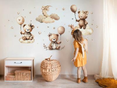 Muurstickers 60x89 Beige teddyberen in wolken met boho-ballonnen