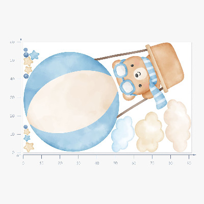Muurstickers 60x91 Kleine beer in een ballon in de wolken aquarel pastel