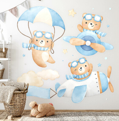 Muurstickers 60x94 Schattige teddyberen in een pastelkleurige aquarellucht