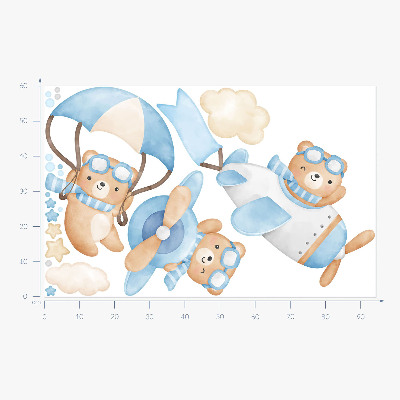 Muurstickers 60x94 Schattige teddyberen in een pastelkleurige aquarellucht