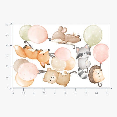 Muurstickers 60x93 Schattige dieren zwevend op ballonnen in waterverf