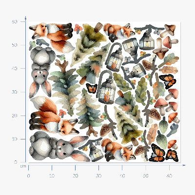 Muurstickers 60x65 Dieren en planten in pastel boho aquarel