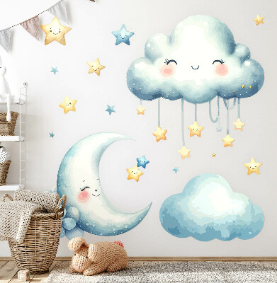 Muurstickers 60x60 Pastelkleurige wolken met de maan en de sterren