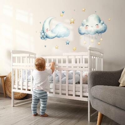 Muurstickers 60x60 Pastelkleurige wolken met de maan en de sterren