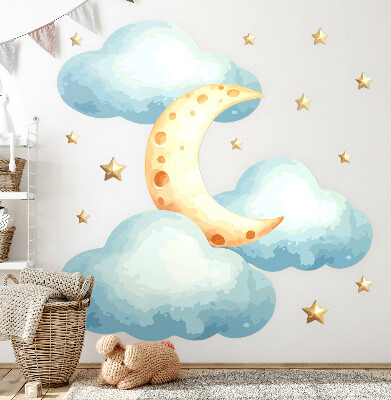 Muurstickers 60x74 Maan en wolken in pastel aquarel