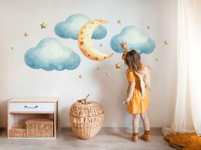 Muurstickers 60x74 Maan en wolken in pastel aquarel