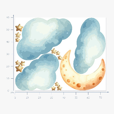 Muurstickers 60x74 Maan en wolken in pastel aquarel