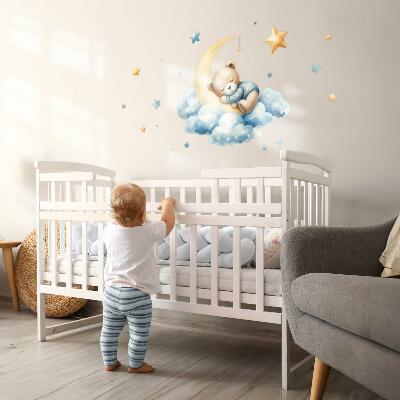 Muurstickers 60x57 Schattige beer op de maan in de wolken en sterren