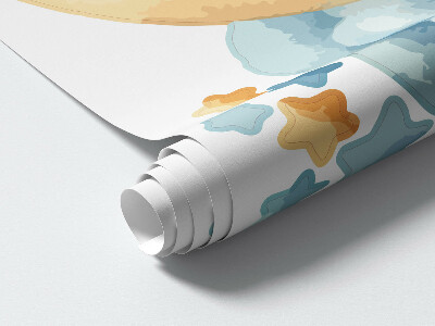 Muurstickers 60x57 Schattige beer op de maan in de wolken en sterren