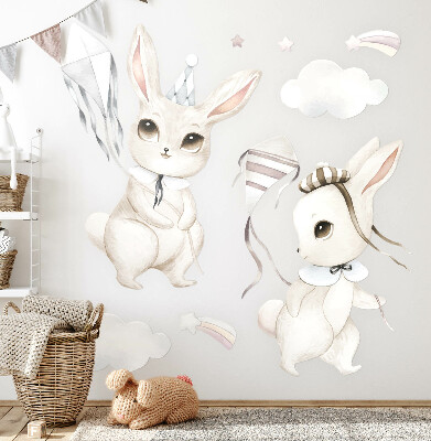 Muurstickers 60x86 Konijntjes met vliegers in pastel boho-stijl