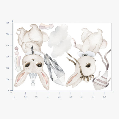 Muurstickers 60x86 Konijntjes met vliegers in pastel boho-stijl