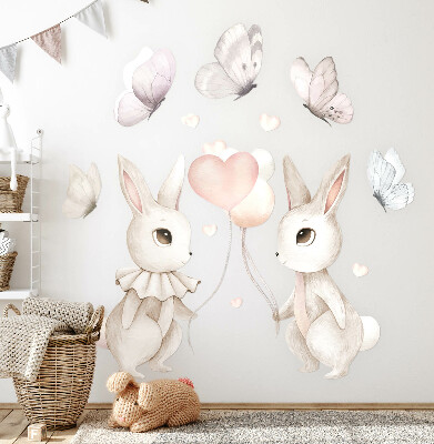 Muurstickers 60x76 Pastelkleurige ballonkonijntjes in boho-stijl