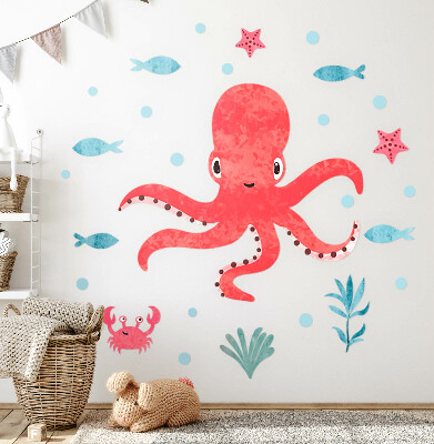 Muurstickers 60x64 Octopus in pastel aquarelstijl