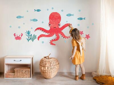 Muurstickers 60x64 Octopus in pastel aquarelstijl