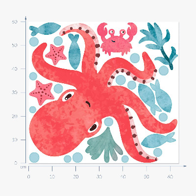 Muurstickers 60x64 Octopus in pastel aquarelstijl