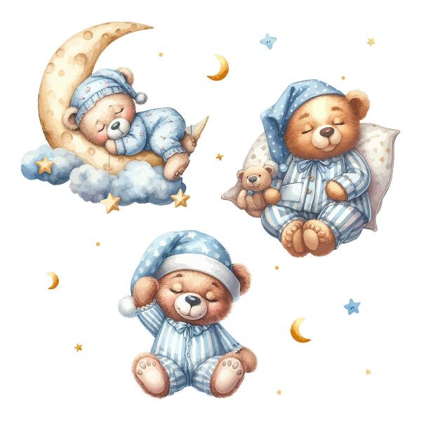 Muurstickers 60x103 Teddyberen in de ruimte aquarel pastel lucht